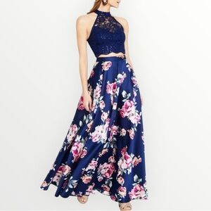 CITY STUDIO Juniors Lace Top & Floral 2-Piece Gown Prom Dress